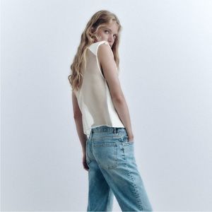 Zara shoulder pad top with sheer back